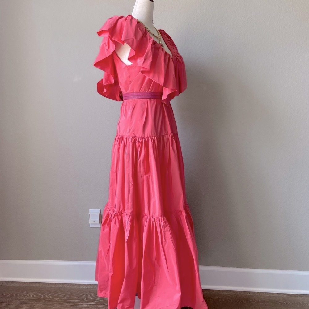 Ruffled Tiered Coral Pink Taffeta H&M DRESS -NWT princess flowy - Picture 7 of 14